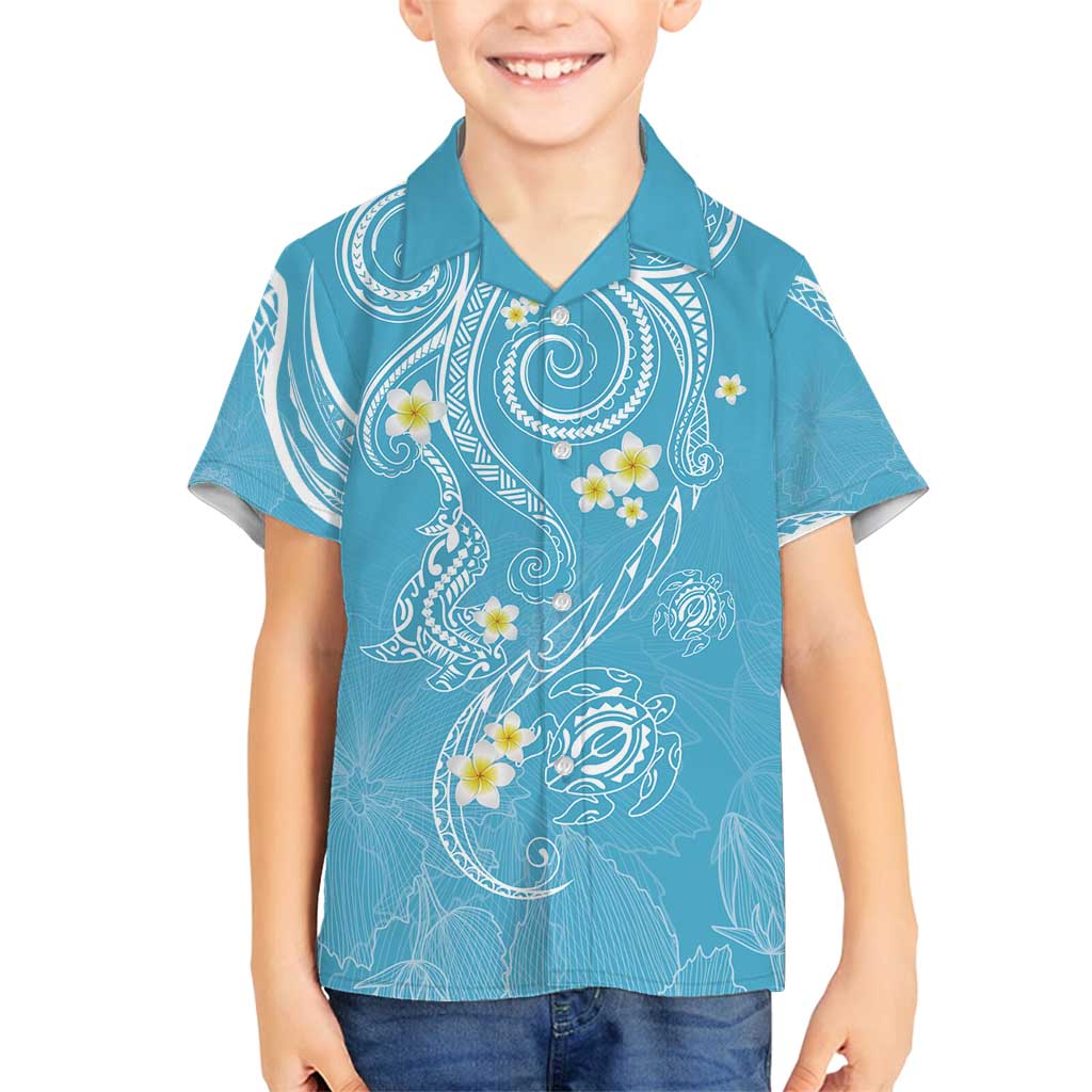 Polynesia Tribal Family Matching Off Shoulder Maxi Dress and Hawaiian Shirt Turquoise Plumeria Tentacles LT7 Son's Shirt Turquoise - Polynesian Pride