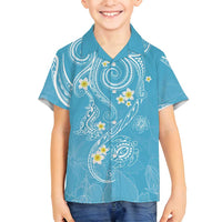 Polynesia Tribal Family Matching Off Shoulder Maxi Dress and Hawaiian Shirt Turquoise Plumeria Tentacles LT7 Son's Shirt Turquoise - Polynesian Pride