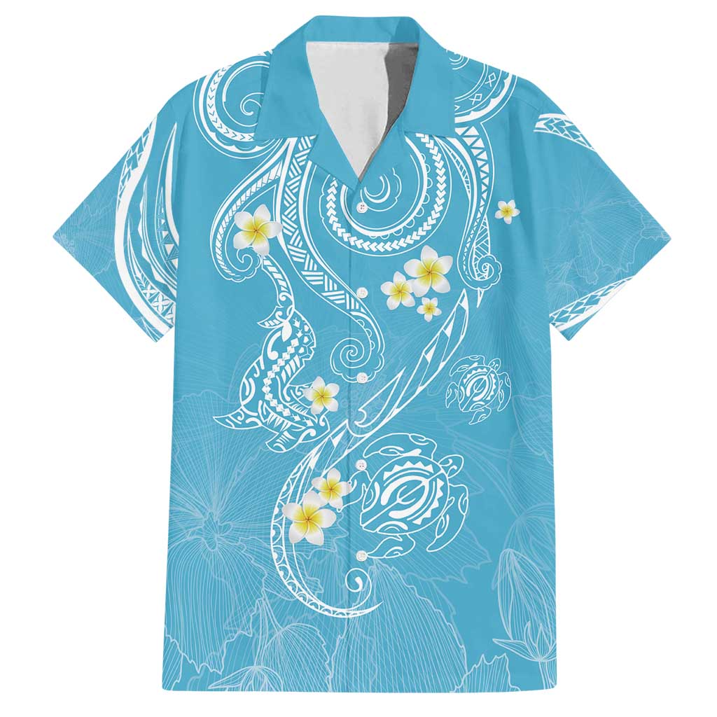 Polynesia Tribal Family Matching Off Shoulder Short Dress and Hawaiian Shirt Turquoise Plumeria Tentacles LT7 Dad's Shirt - Short Sleeve Turquoise - Polynesian Pride