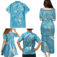 Polynesia Tribal Family Matching Puletasi and Hawaiian Shirt Turquoise Plumeria Tentacles LT7 - Polynesian Pride
