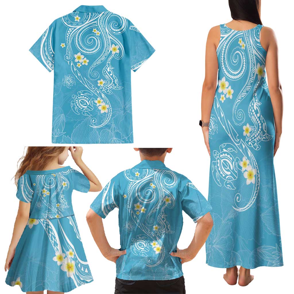 Polynesia Tribal Family Matching Tank Maxi Dress and Hawaiian Shirt Turquoise Plumeria Tentacles LT7 - Polynesian Pride
