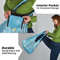 Polynesia Tribal Grocery Bag Turquoise Plumeria Tentacles