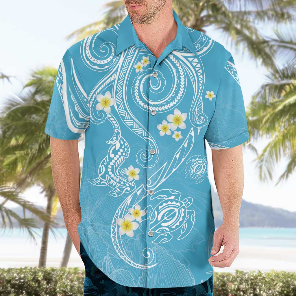 Polynesia Tribal Hawaiian Shirt Turquoise Plumeria Tentacles