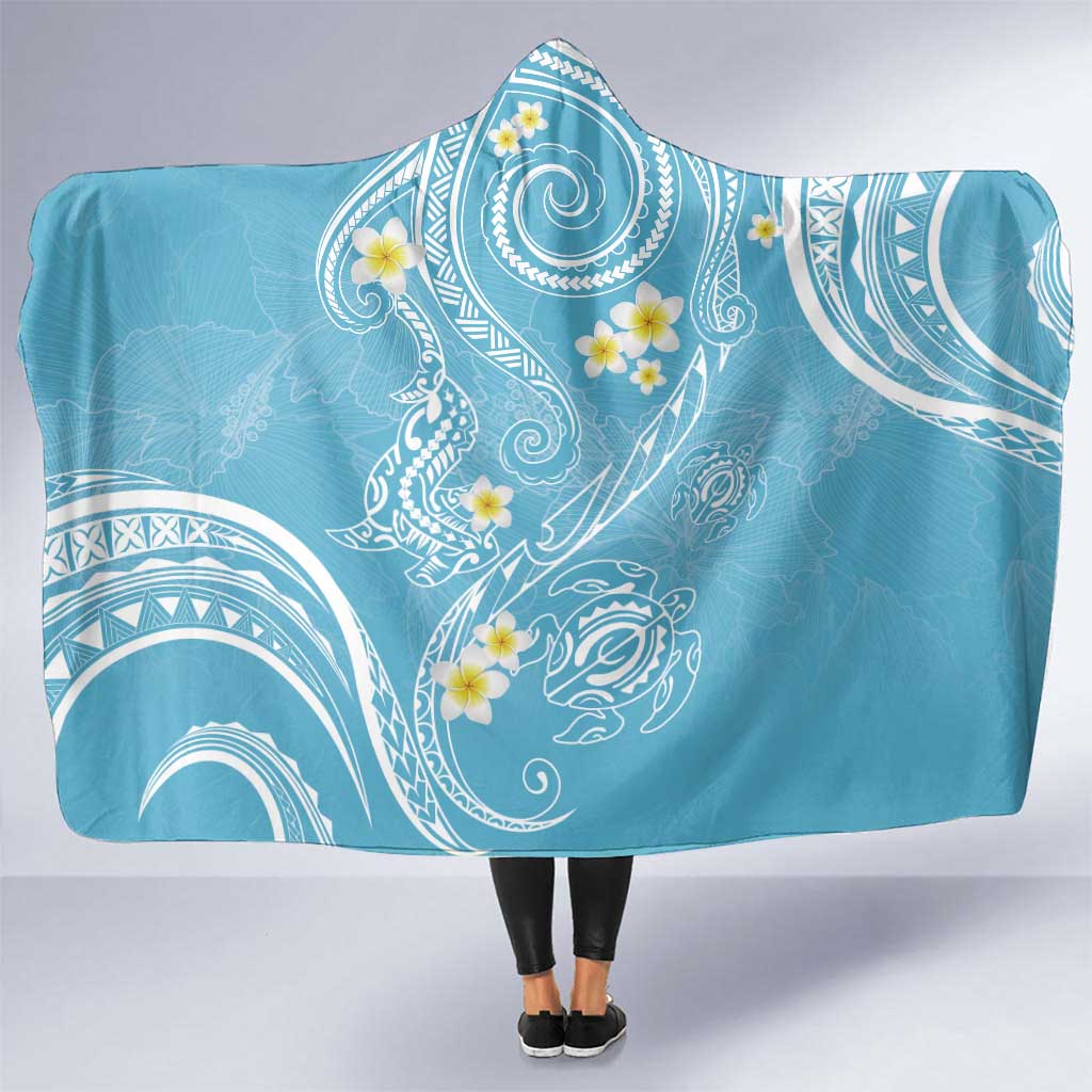 Polynesia Tribal Hooded Blanket Turquoise Plumeria Tentacles