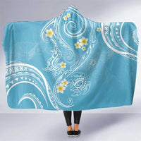Polynesia Tribal Hooded Blanket Turquoise Plumeria Tentacles