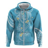 Polynesia Tribal Hoodie Turquoise Plumeria Tentacles