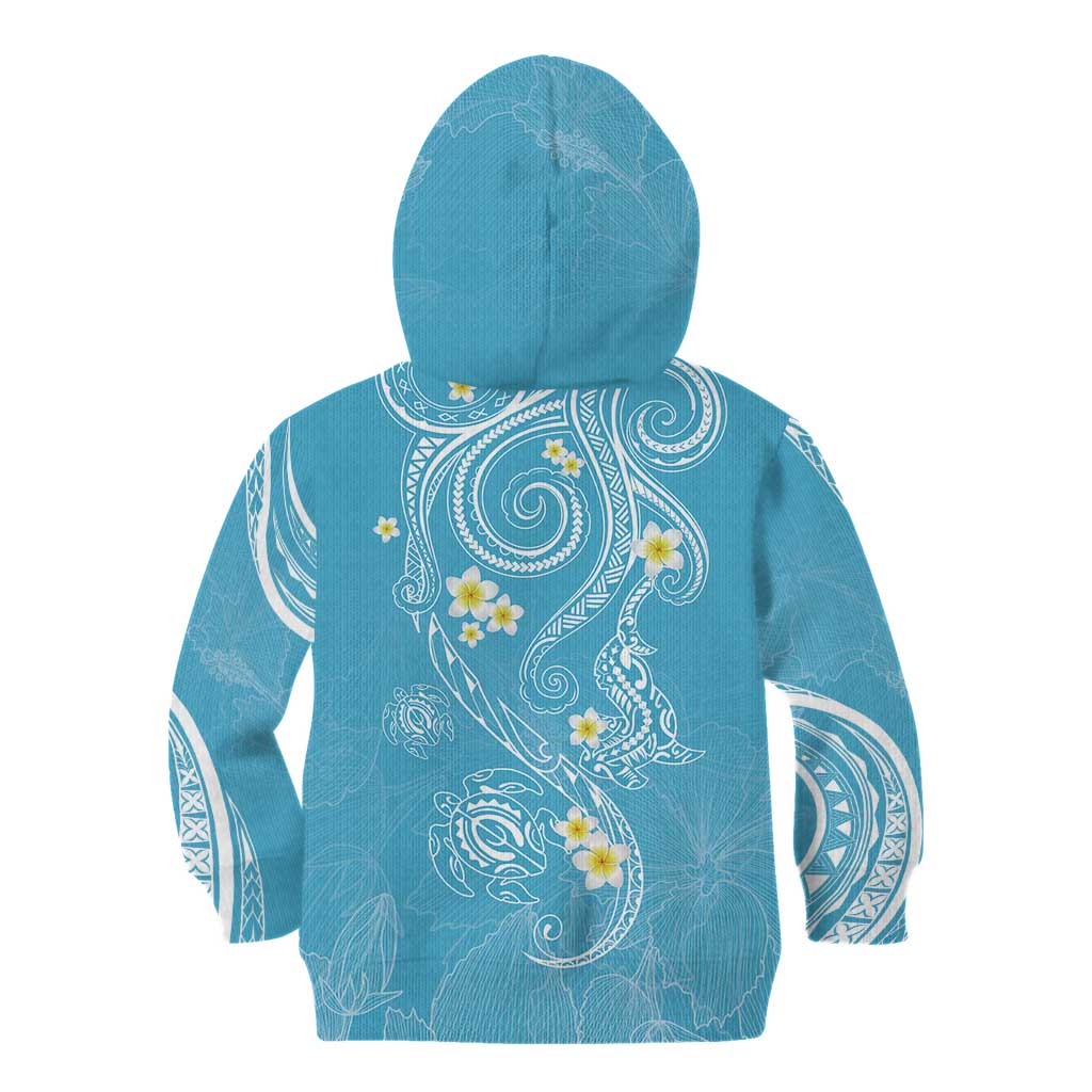 Polynesia Tribal Kid Hoodie Turquoise Plumeria Tentacles
