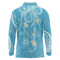 Polynesia Tribal Long Sleeve Polo Shirt Turquoise Plumeria Tentacles LT7 - Polynesian Pride