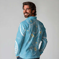Polynesia Tribal Long Sleeve Polo Shirt Turquoise Plumeria Tentacles LT7 - Polynesian Pride