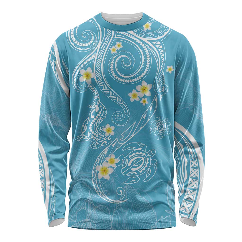 Polynesia Tribal Long Sleeve Shirt Turquoise Plumeria Tentacles