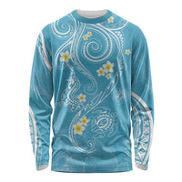 Polynesia Tribal Long Sleeve Shirt Turquoise Plumeria Tentacles