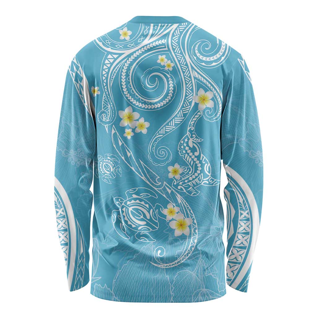Polynesia Tribal Long Sleeve Shirt Turquoise Plumeria Tentacles