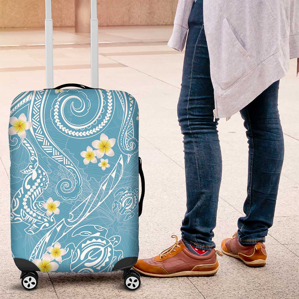 Polynesia Tribal Luggage Cover Turquoise Plumeria Tentacles