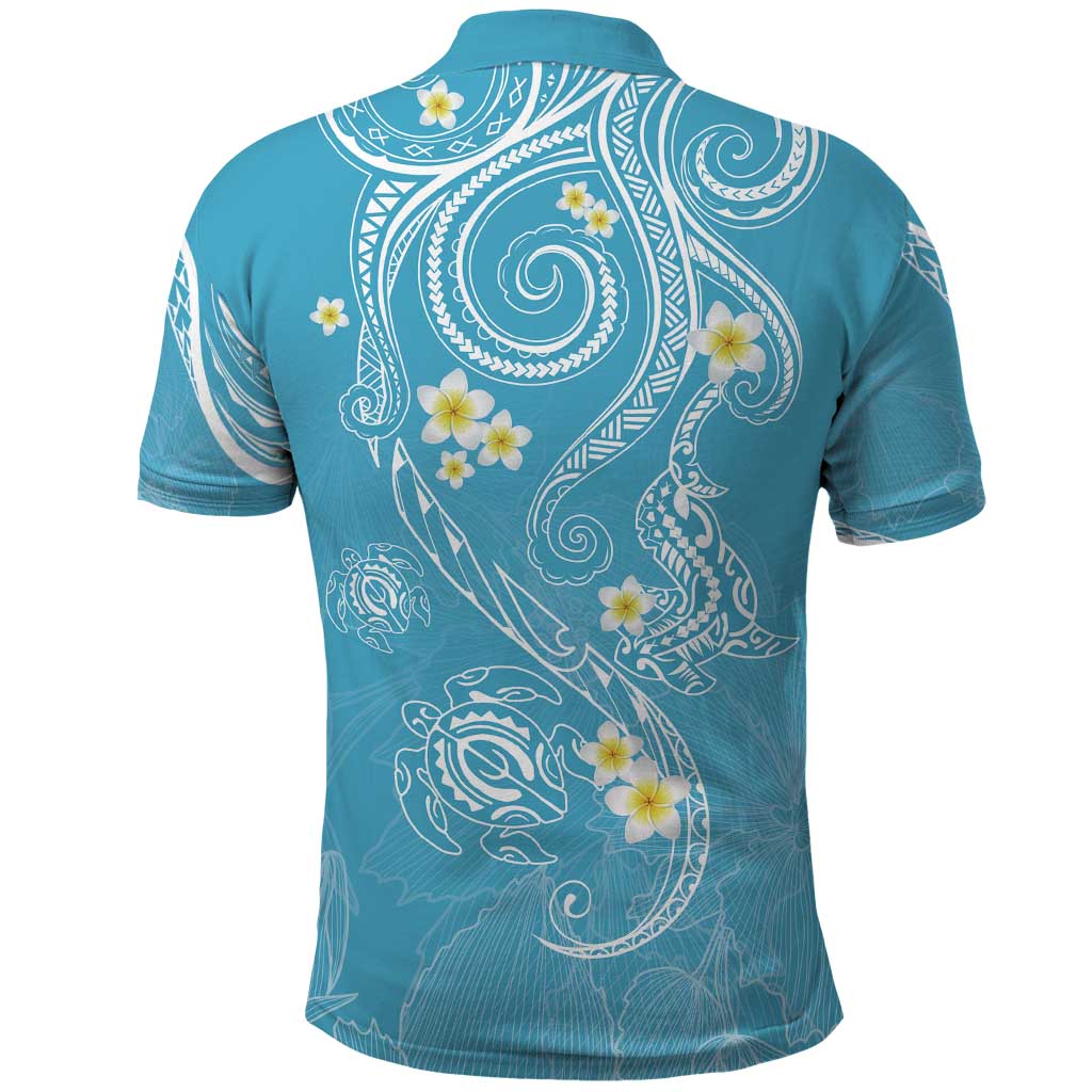 Polynesia Tribal Polo Shirt Turquoise Plumeria Tentacles
