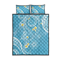 Polynesia Tribal Quilt Bed Set Turquoise Plumeria Tentacles