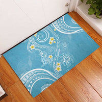 Polynesia Tribal Rubber Doormat Turquoise Plumeria Tentacles