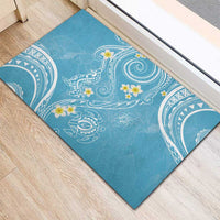 Polynesia Tribal Rubber Doormat Turquoise Plumeria Tentacles