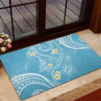 Polynesia Tribal Rubber Doormat Turquoise Plumeria Tentacles