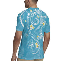 Polynesia Tribal Rugby Jersey Turquoise Plumeria Tentacles