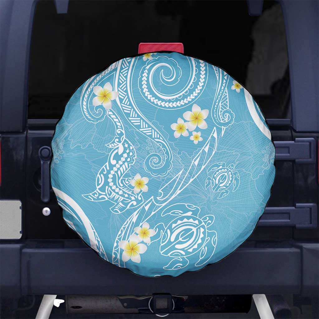 Polynesia Tribal Spare Tire Cover Turquoise Plumeria Tentacles