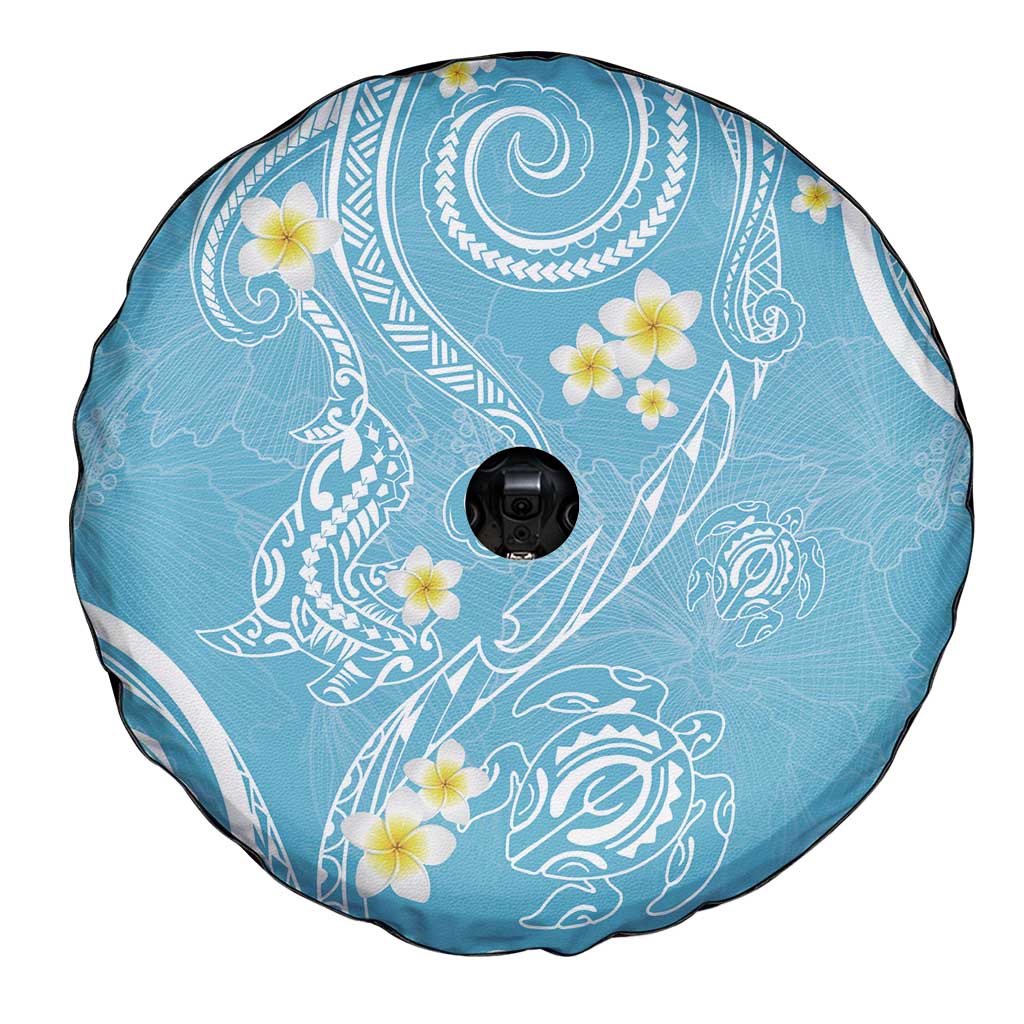 Polynesia Tribal Spare Tire Cover Turquoise Plumeria Tentacles