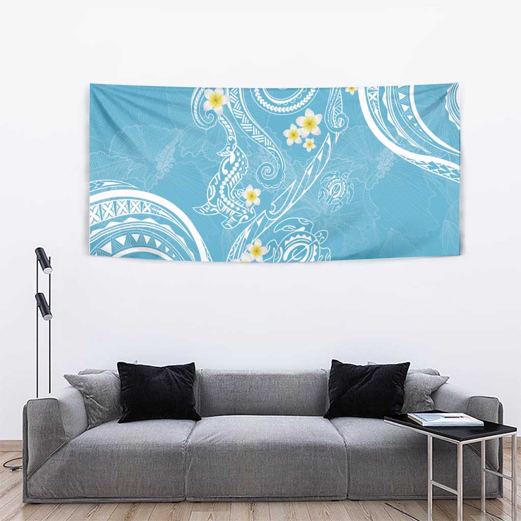 Polynesia Tribal Tapestry Turquoise Plumeria Tentacles