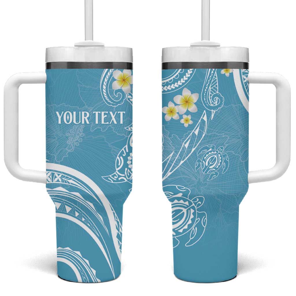 Polynesia Tribal Tumbler With Handle Turquoise Plumeria Tentacles