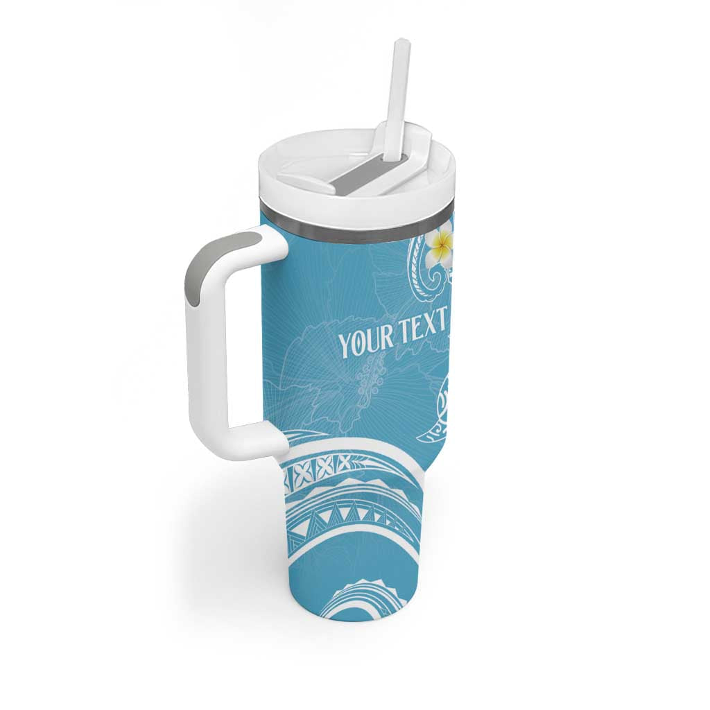 Polynesia Tribal Tumbler With Handle Turquoise Plumeria Tentacles