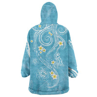 Polynesia Tribal Wearable Blanket Hoodie Turquoise Plumeria Tentacles