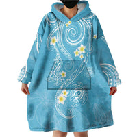 Polynesia Tribal Wearable Blanket Hoodie Turquoise Plumeria Tentacles