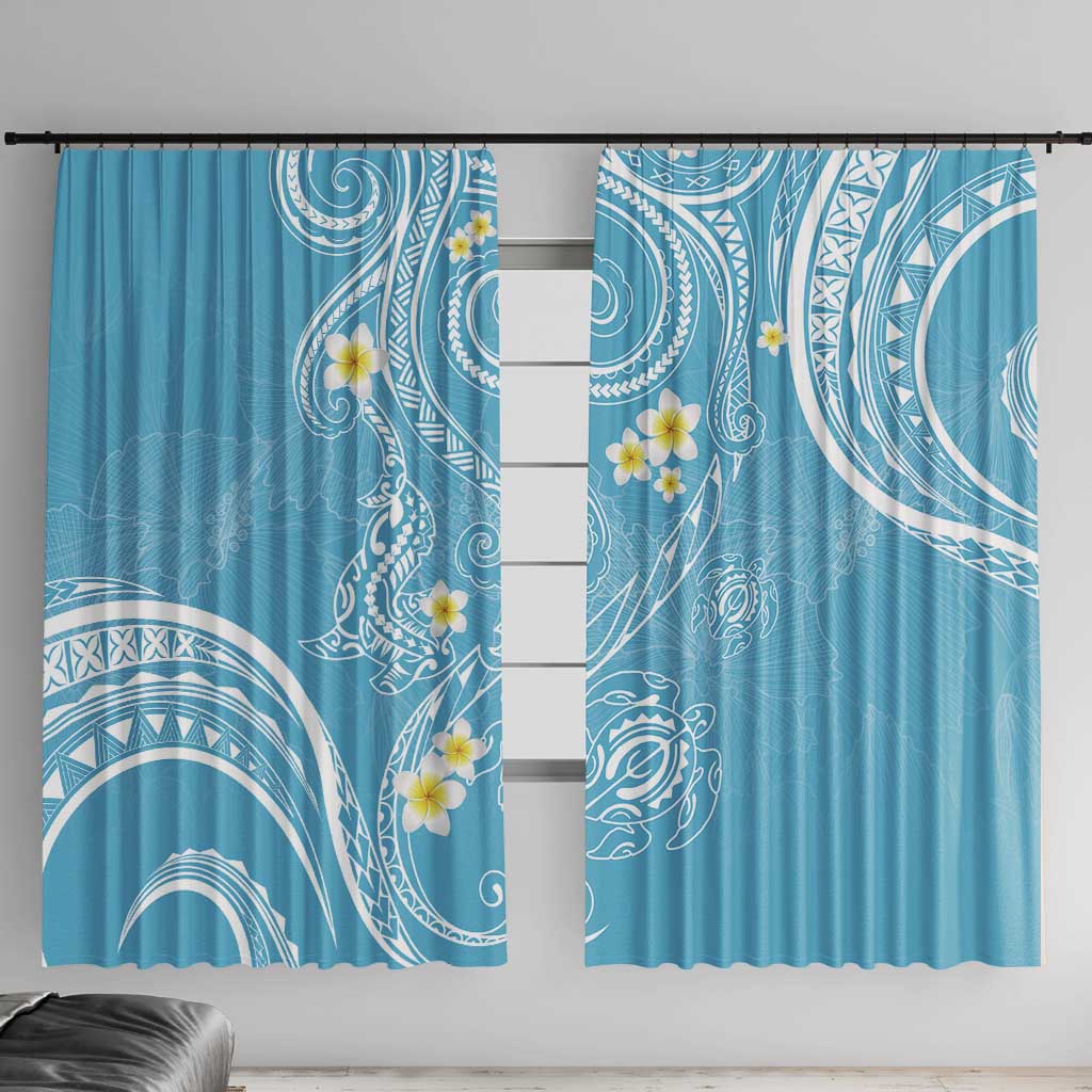 Polynesia Tribal Window Curtain Turquoise Plumeria Tentacles