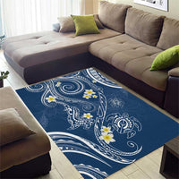 Polynesia Tribal Area Rug Deep Blue Plumeria Tentacles