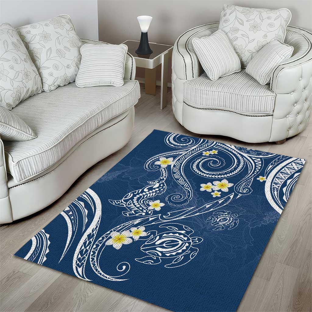 Polynesia Tribal Area Rug Deep Blue Plumeria Tentacles