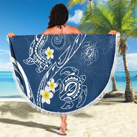 Polynesia Tribal Beach Blanket Deep Blue Plumeria Tentacles