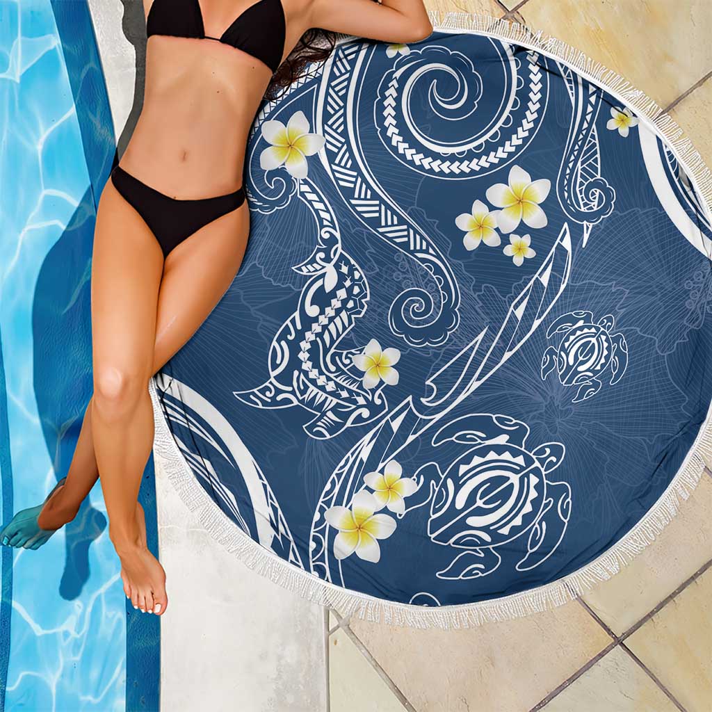 Polynesia Tribal Beach Blanket Deep Blue Plumeria Tentacles