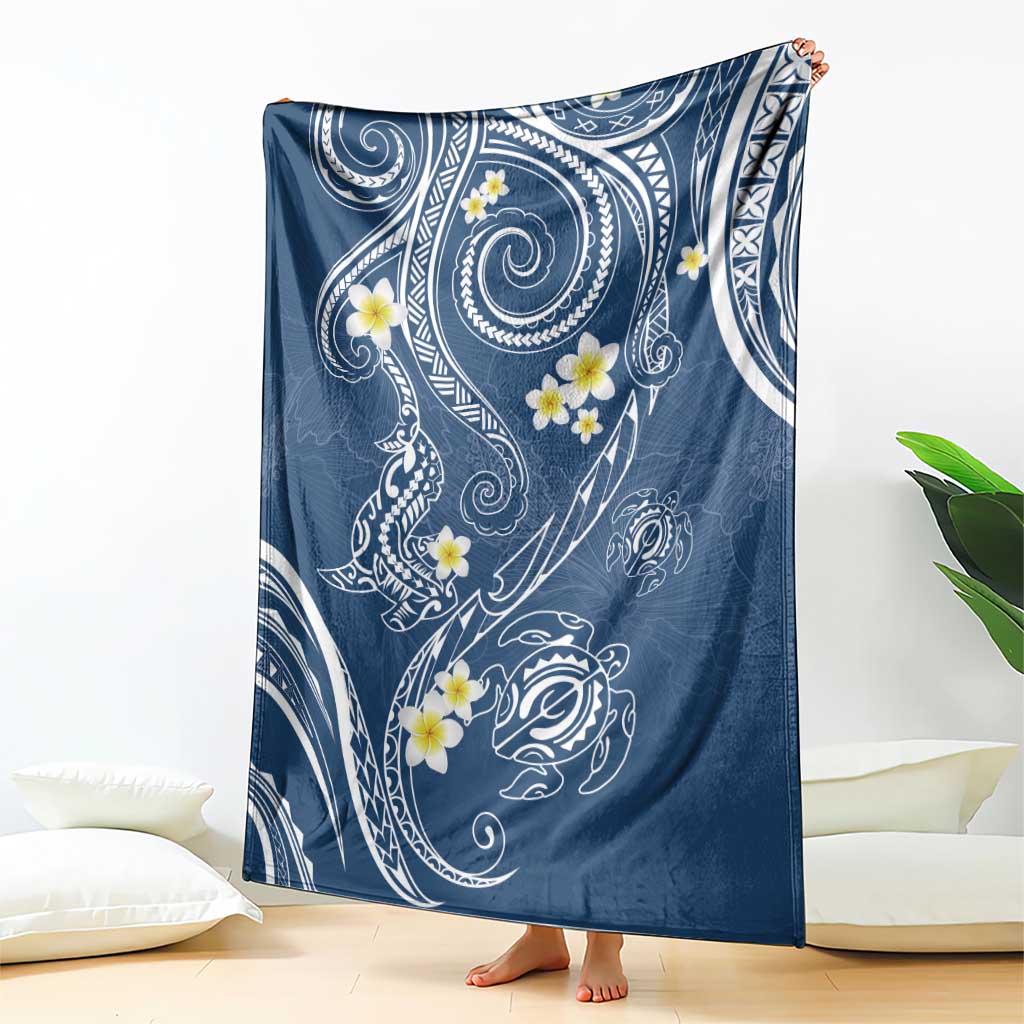 Polynesia Tribal Blanket Deep Blue Plumeria Tentacles