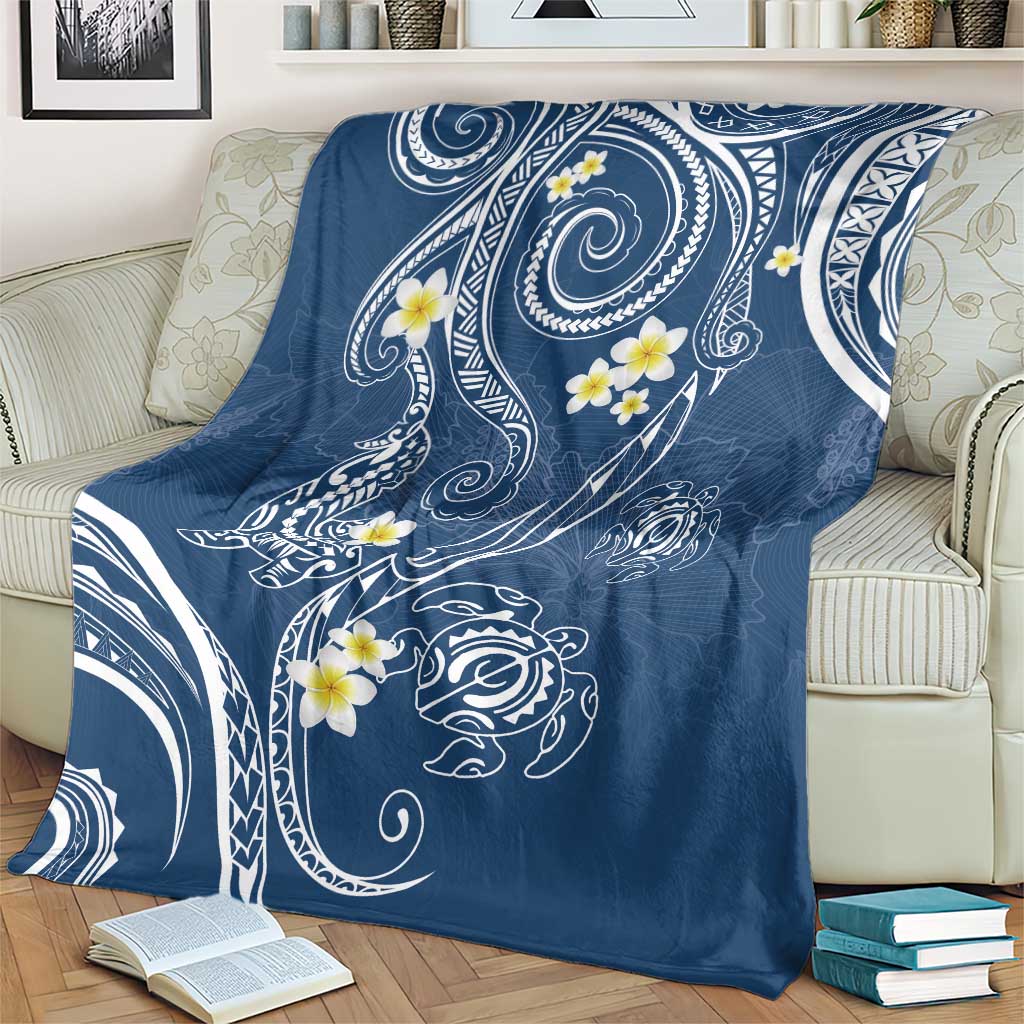 Polynesia Tribal Blanket Deep Blue Plumeria Tentacles