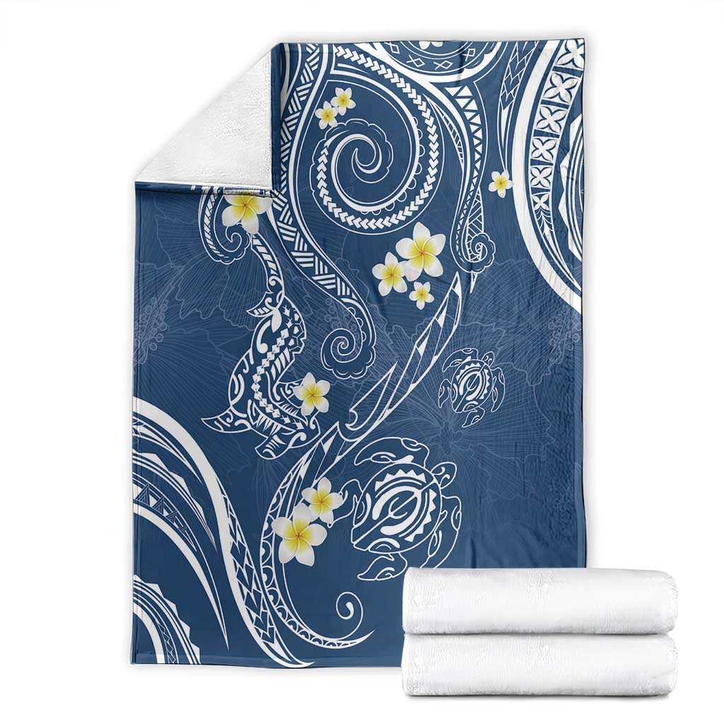 Polynesia Tribal Blanket Deep Blue Plumeria Tentacles