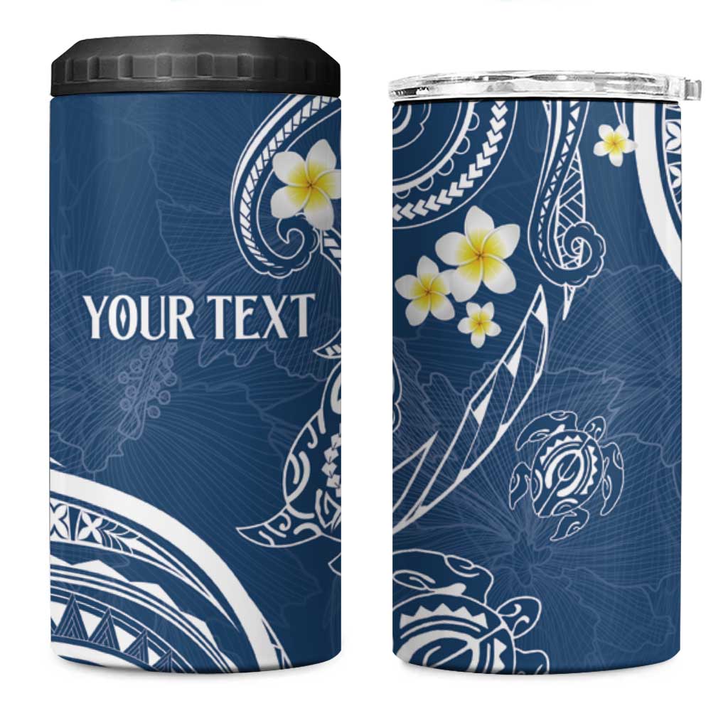 Polynesia Tribal 4 in 1 Can Cooler Tumbler Deep Blue Plumeria Tentacles