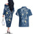 Polynesia Tribal Couples Matching Off The Shoulder Long Sleeve Dress and Hawaiian Shirt Deep Blue Plumeria Tentacles