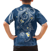 Polynesia Tribal Family Matching Long Sleeve Bodycon Dress and Hawaiian Shirt Deep Blue Plumeria Tentacles LT7 - Polynesian Pride