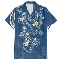 Polynesia Tribal Family Matching Long Sleeve Bodycon Dress and Hawaiian Shirt Deep Blue Plumeria Tentacles LT7 Dad's Shirt - Short Sleeve Blue - Polynesian Pride