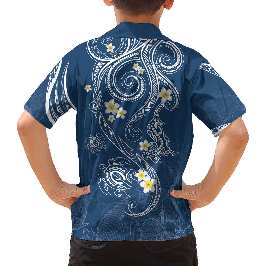 Polynesia Tribal Family Matching Off Shoulder Maxi Dress and Hawaiian Shirt Deep Blue Plumeria Tentacles LT7 - Polynesian Pride