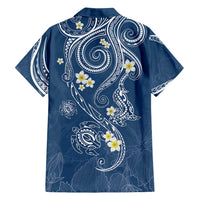 Polynesia Tribal Family Matching Off Shoulder Maxi Dress and Hawaiian Shirt Deep Blue Plumeria Tentacles LT7 - Polynesian Pride