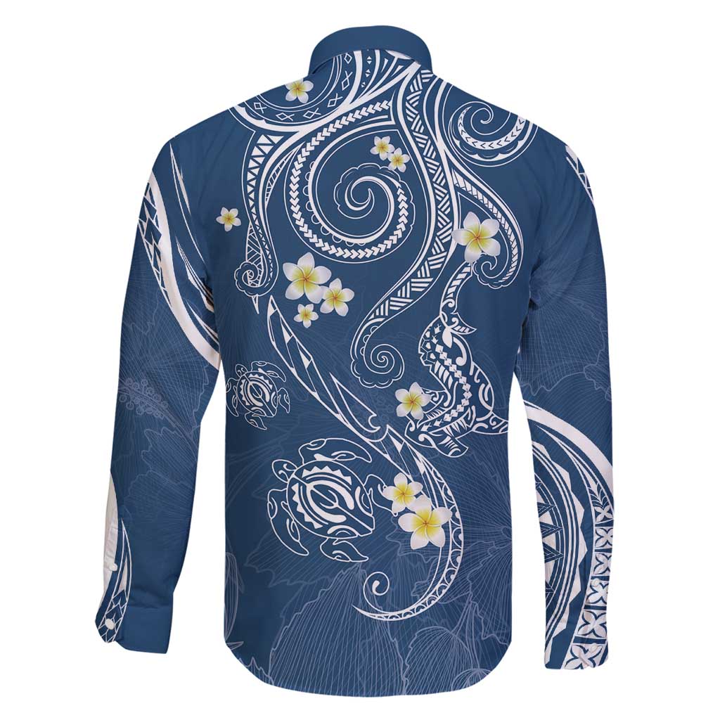 Polynesia Tribal Family Matching Off Shoulder Maxi Dress and Hawaiian Shirt Deep Blue Plumeria Tentacles LT7 - Polynesian Pride