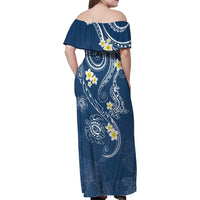 Polynesia Tribal Family Matching Off Shoulder Maxi Dress and Hawaiian Shirt Deep Blue Plumeria Tentacles LT7 - Polynesian Pride