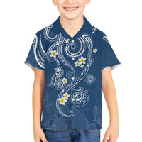 Polynesia Tribal Family Matching Off Shoulder Maxi Dress and Hawaiian Shirt Deep Blue Plumeria Tentacles LT7 Son's Shirt Blue - Polynesian Pride