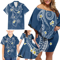 Polynesia Tribal Family Matching Off Shoulder Short Dress and Hawaiian Shirt Deep Blue Plumeria Tentacles LT7 - Polynesian Pride