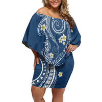 Polynesia Tribal Family Matching Off Shoulder Short Dress and Hawaiian Shirt Deep Blue Plumeria Tentacles LT7 Mom's Dress Blue - Polynesian Pride