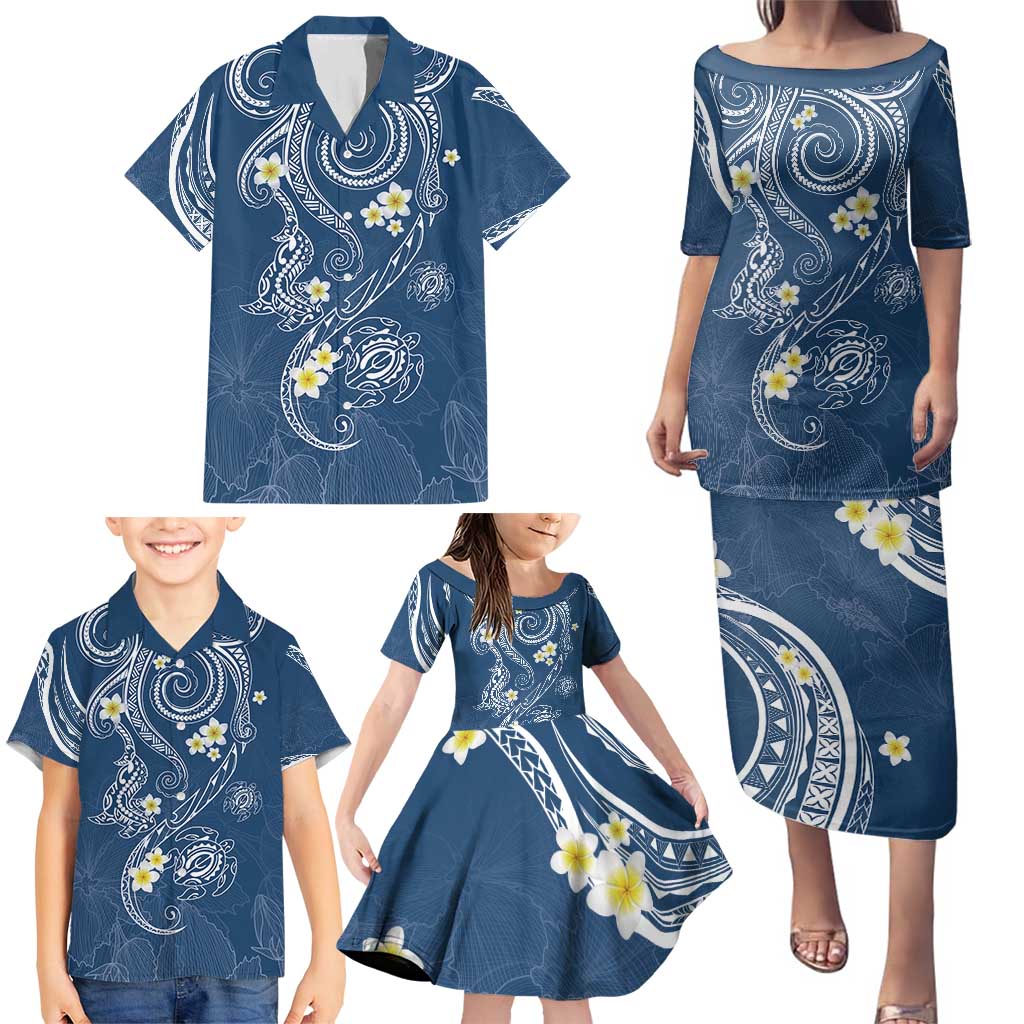 Polynesia Tribal Family Matching Puletasi and Hawaiian Shirt Deep Blue Plumeria Tentacles LT7 - Polynesian Pride